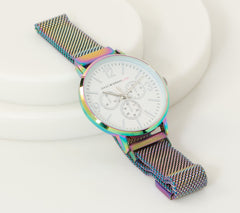 Isaac Mizrahi Live! Magnetic Mesh Strap Metal Watch – Rainbow Tone