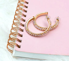 Belle by Kim Gravel Goldtone "EmBELLEish" Peach Beaded Hoops, 1-3/4"