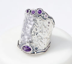 Or Paz Sterling Silver Bold Graduated Hammered Amethyst Ring, Size 7