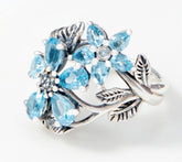 Or Paz Sterling Silver Blue Topaz Flowers Ring, Size 6