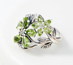 Or Paz Sterling Silver Peridot Flowers Ring, Size 6