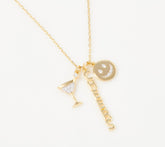 Affinity Sterling Silver Diamond Goldtone Holiday Cheers Charm Necklace, 1/10 cttw