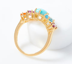 Turquoise & Multi-Cut Gemstone Band Ring, 18K Gold Plated, Size 7