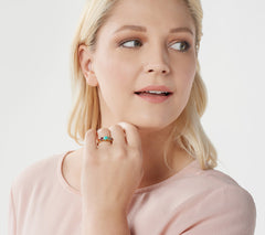 Turquoise & Multi-Cut Gemstone Band Ring, 18K Gold Plated, Size 7