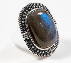 Anillo de labradorita con cabujón cojín en plata de ley Generation Gems, talla 7