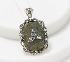 Connemara Marble Shamrock Pendant with Trynity Knot 18"