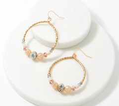 Susan Graver Front Facing Faceted Hematite Hoop Goldtone Earrings