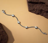 JAI Sterling Silver Sun Symbols of Love Box Chain Station Bracelet, 6-3/4"