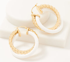 Adorna 14K Gold Electroform White Gemstone Twisted Hoop Earrings, 1-1/2"