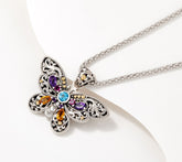 Artisan Crafted Sterling Silver & 18K Gold Accents Multigem Butterfly Necklace 18"