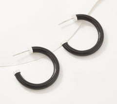 Generation Gems Sterling Silver 1-1/4" Black Gemstone Hoop Earrings
