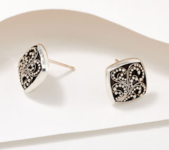 Lois Hill Sterling Silver Cushion-Shaped Granulated Stud Earrings