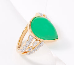 Vault Chrysoprase and Diamond 14K Gold Ring, Size 11