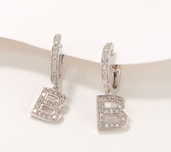 Affinity Sterling Silver Diamond B" Initial Hoop Earrings, 0.20cttw