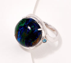 Generation Gems Sterling Silver Round Azurite Cabochon Ring, Size 6