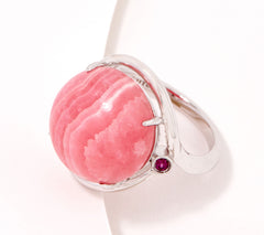 Generation Gems Sterling Silver Round Rhodochrosite Cabochon Ring, Size 5