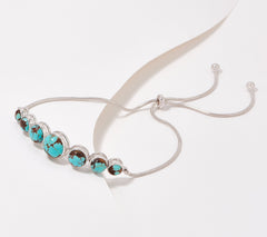Generation Gems Round Turquoise Cabochon SS Bracelet, adjustable