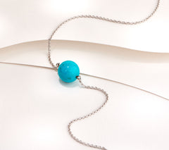 Generation Gems Opaque Turquoise Gemstone Solitaire Bead SS Necklace