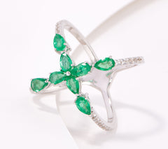Affinity Gems  Sterling Silver Precious Emerald Criss-Cross Ring, Size 7