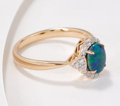 Vault Opal Triplet and 1/8 cttw Diamond Ring, 14K Gold, Size 7 - 3.3g