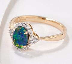 Vault Opal Triplet and 1/8 cttw Diamond Ring, 14K Gold, Size 7 - 3.3g
