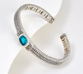 Artisan Crafted Silver Triple Row Cable Paraiba Quartz Bracelet, 6-3/4"