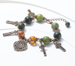 Connemara Marble Crosses of Ireland Antiqued Finshed Bracelet, 7-1/4"