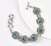 Artisan Crafted Scrollwork Abalone Station Bracelet, Sterling Silver