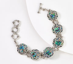 Artisan Crafted Scrollwork Abalone Station Bracelet, Sterling Silver