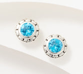 JAI Sterling Silver Box Chain Blue Topaz Stud Earrings