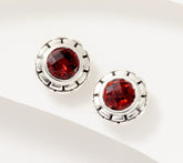 JAI Sterling Silver Box Chain Garnet Stud Earrings