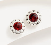 JAI Sterling Silver Box Chain Garnet Stud Earrings