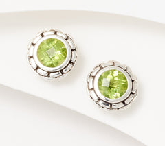 JAI Sterling Silver Box Chain Green Peridot Gemstone Stud Earrings