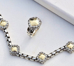 JAI Sterling Silver & 14K Gold 5.3mm Box Chain Station Bracelet, 8"