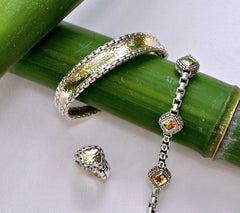 JAI Sterling Silver & 14K Gold 5.3mm Box Chain Station Bracelet, 8"