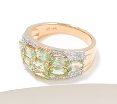 Vault Oval Cut Mint Garnet and Diamond Band Ring, 14K Gold, Size 8