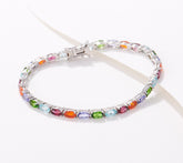 Generation Gems Sterling Silver Oval-Cut Multi Exotic Gemstone Tennis Bracelet, Large