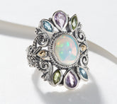 Artisan Crafted Sterling Silver Ethiopian Opal & Gemstone Accents Ring, Size 10