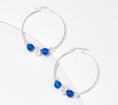 UltraFine Graduated Blue Gemstone Beaded Hoop Earrings
