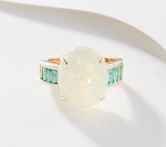 Affinity Gems Ethiopian Opal & Precious Emerald Ring, 14K Gold, Sz 8