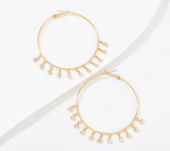 Diamonique x Zaxie Brass Golden Tone Dangle Hoop  Earrings