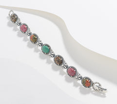 American West Sterling Silver Oval Gemstone Tennis Bracelet,7-1/4"