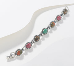 American West Sterling Silver Oval Gemstone Tennis Bracelet,7-1/4"