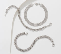 Sterling Silver Set of 3 Textured Bracelets By Silver Style, Large