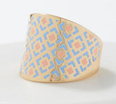 Italian Silver Sterling Goldclad Graduated Teal/Peach Enamel Band Ring, Size 6