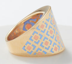 Italian Silver Sterling Goldclad Graduated Teal/Peach Enamel Band Ring, Size 6