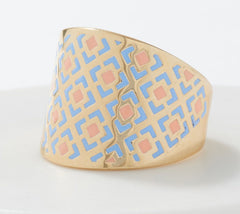 Italian Silver Sterling Goldclad Graduated Teal/Peach Enamel Band Ring, Size 6