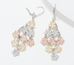 Sterling Silver By Silver Style Tri-Tone Floral Dangle Earrings.