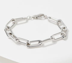 Sterling Silver Paperclip Chain Bracelet, By Silver Style, Large