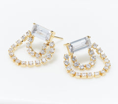 Diamonique x Lisa Freede Double Starlet Earrings, 14K gold-plated brass